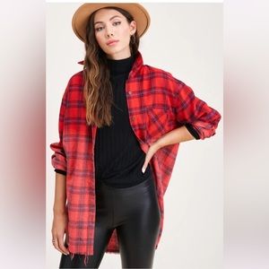 Red plain button up.  Size small